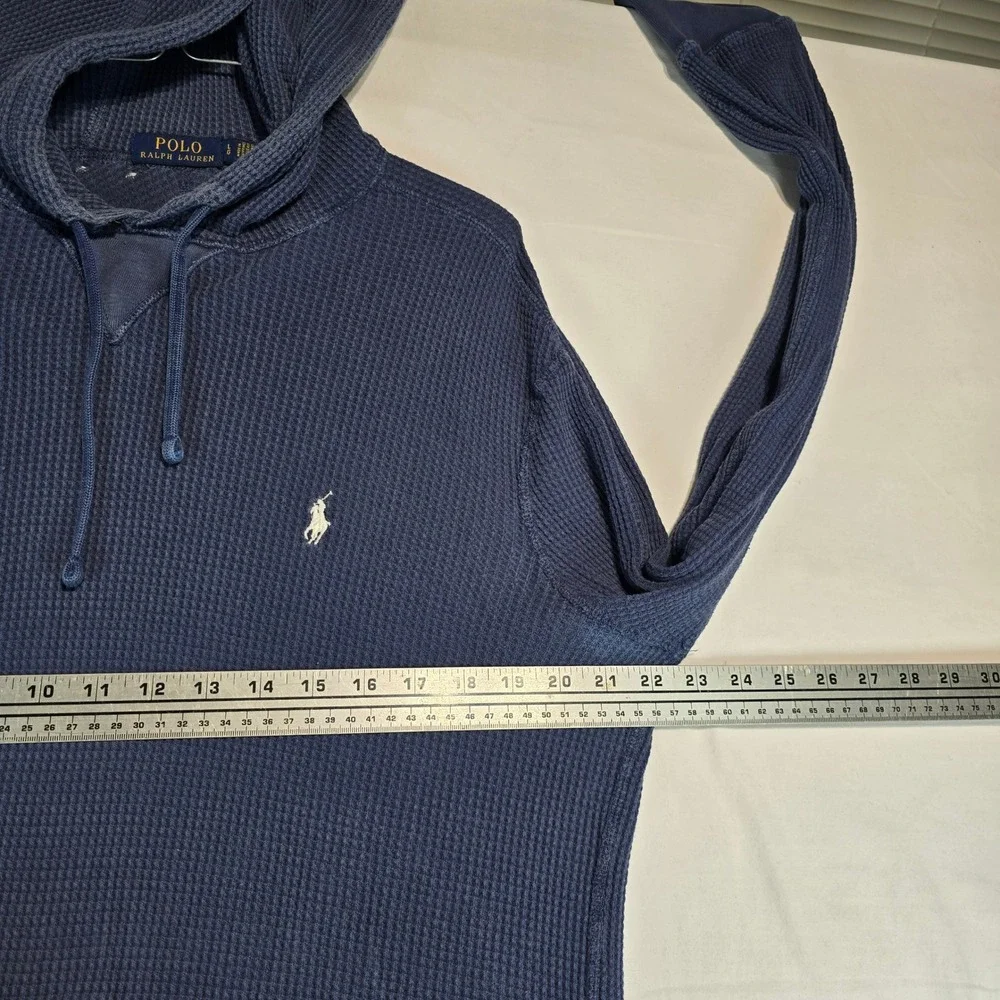 Polo Ralph Lauren Mens Waffle Knit Thermal Hoodie Navy Blue Large 710633903006